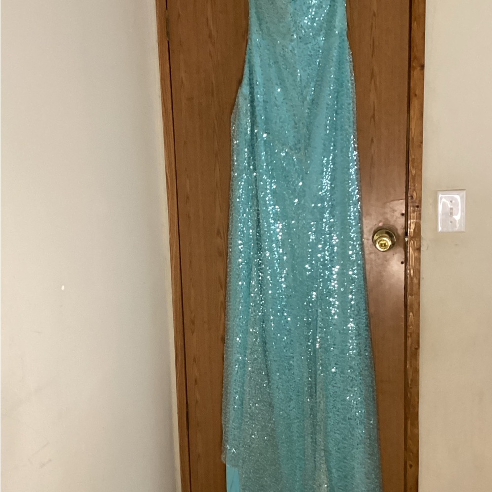 Fashion Nova Aqua Sequin Prom Dress